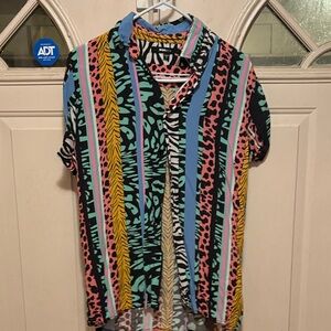 Colorful Striped Animal Print Shirt